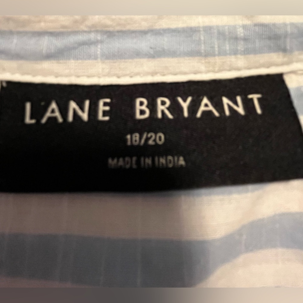 Lane Bryant Light Blue and White Striped Women’s Shirt with Embroidered Details - Picture 8 of 10